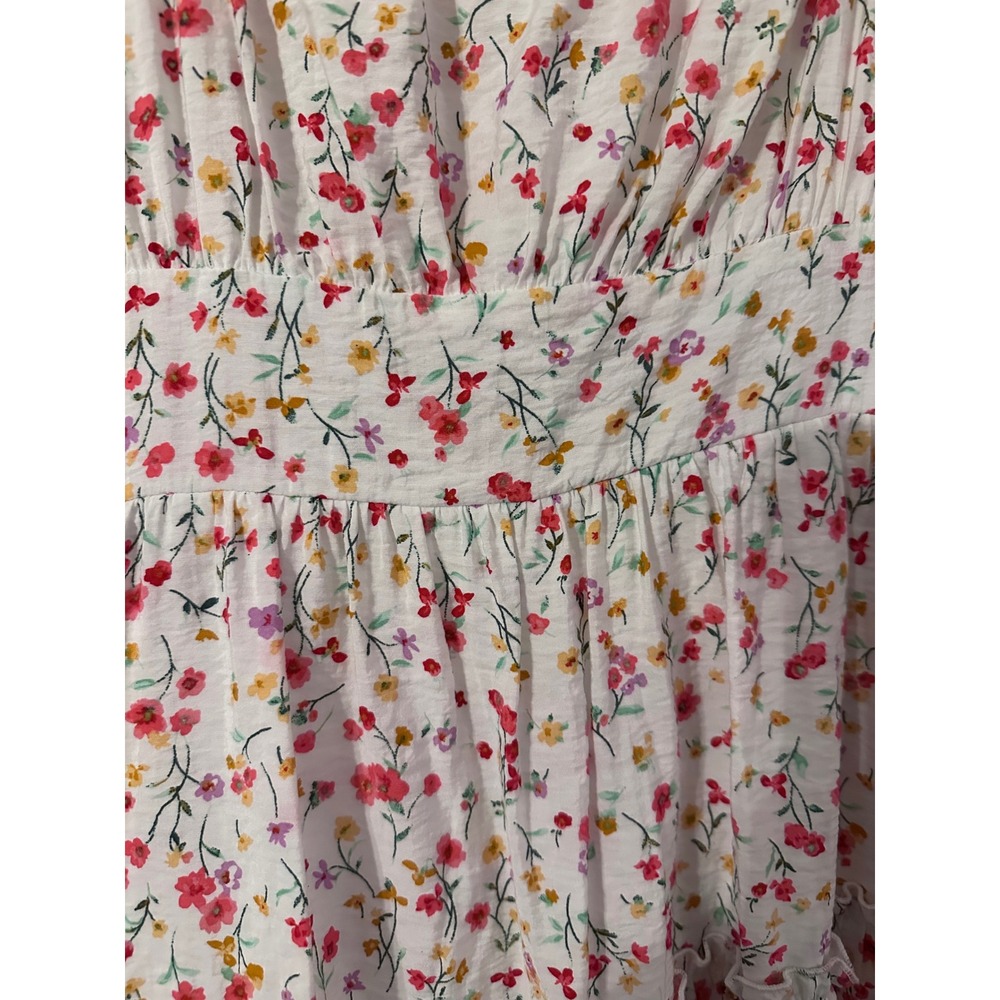 MINE Floral Smocked Square Neck Puff Sleeve Tiered Mini Dress Milkmaid Size S‎ - Picture 4 of 4